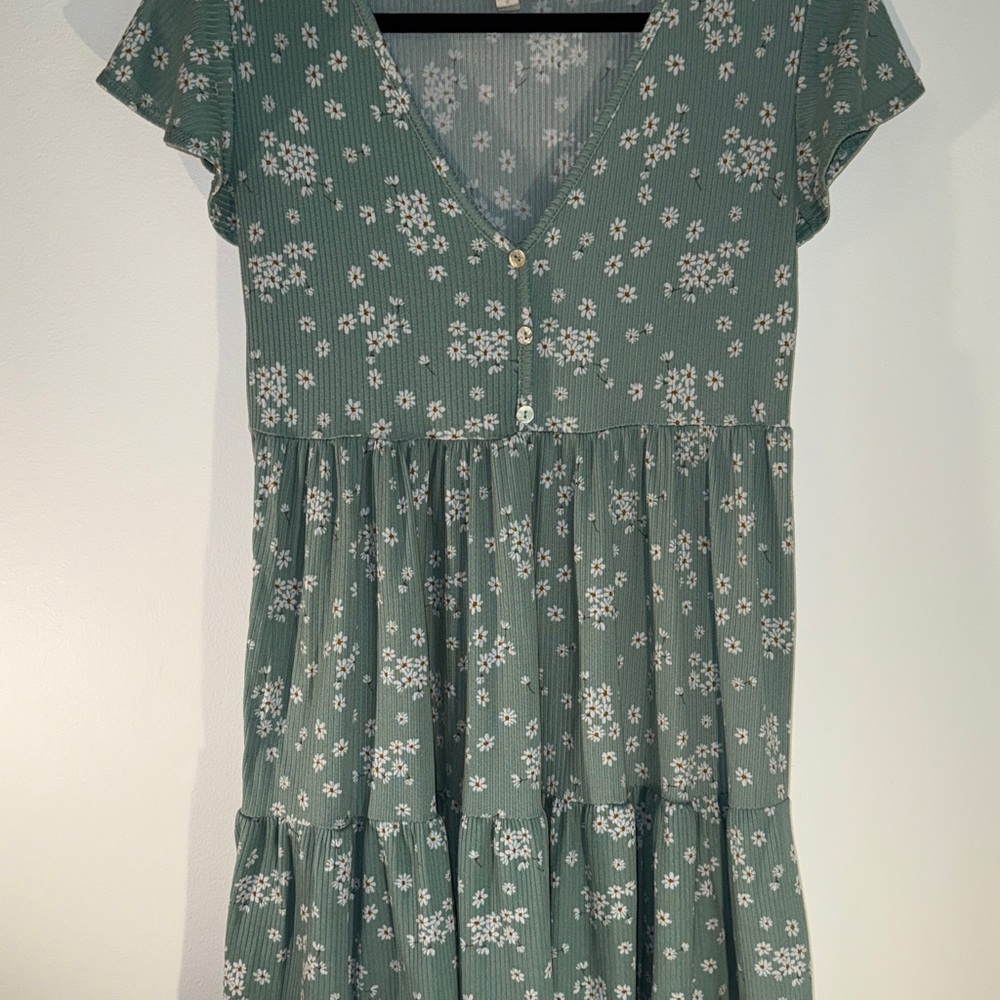 See You Monday Urban Outfitters Green Floral Mini Dress Size Large